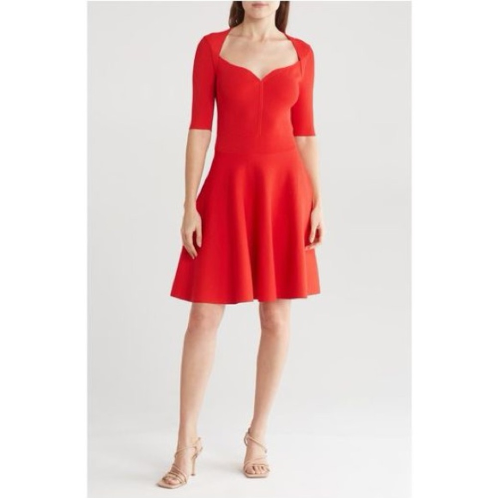TED BAKER Elegant Fit and Flare Ribbed Red Women's Dress size 0